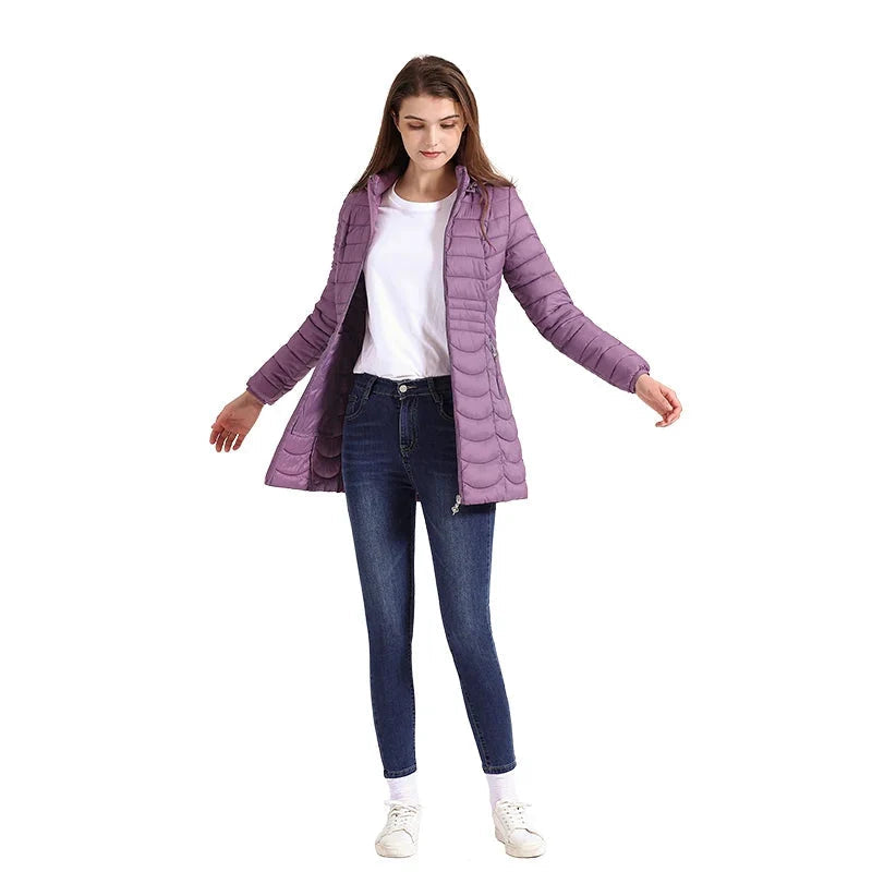 Lange dames winterjas met afneembare capuchon
