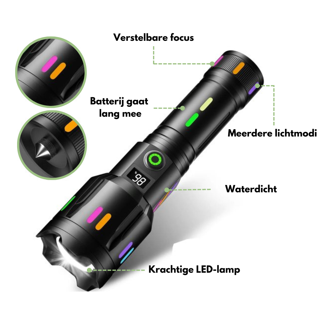 Militaire Zaklamp - LED Oplaadbaar - 9000 Lumen - OutdoorHavenNL