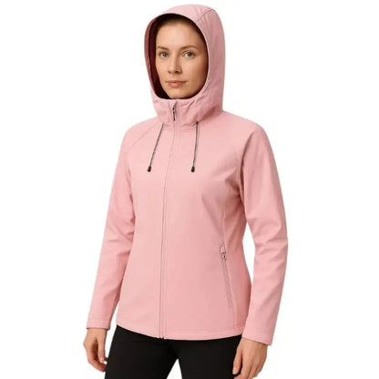 Gevoerde softshell jas dames met capuchon in roze