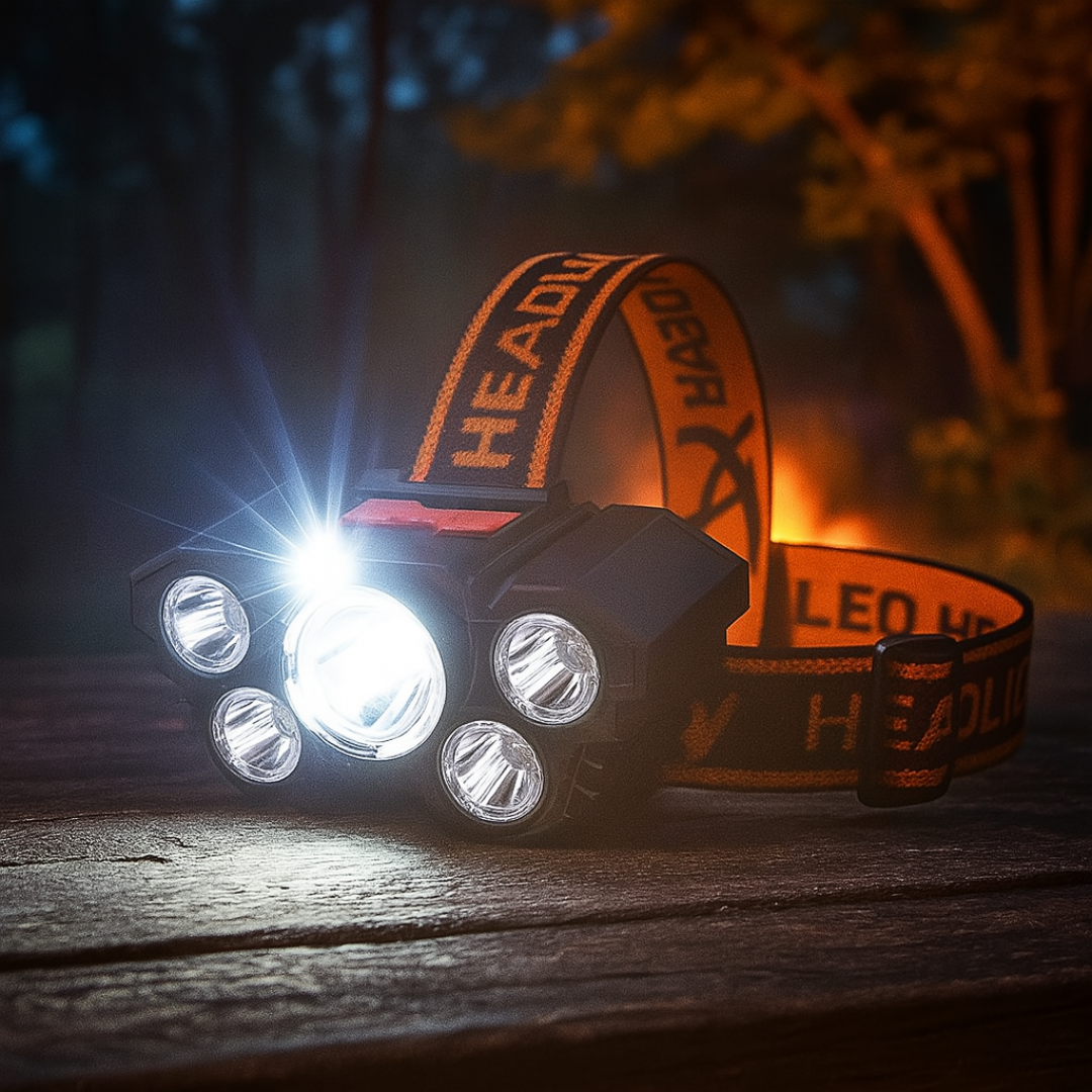 LED Hoofdlamp USB - 5 LEDs & 4 Lichtstanden met SOS - Spatwaterdicht