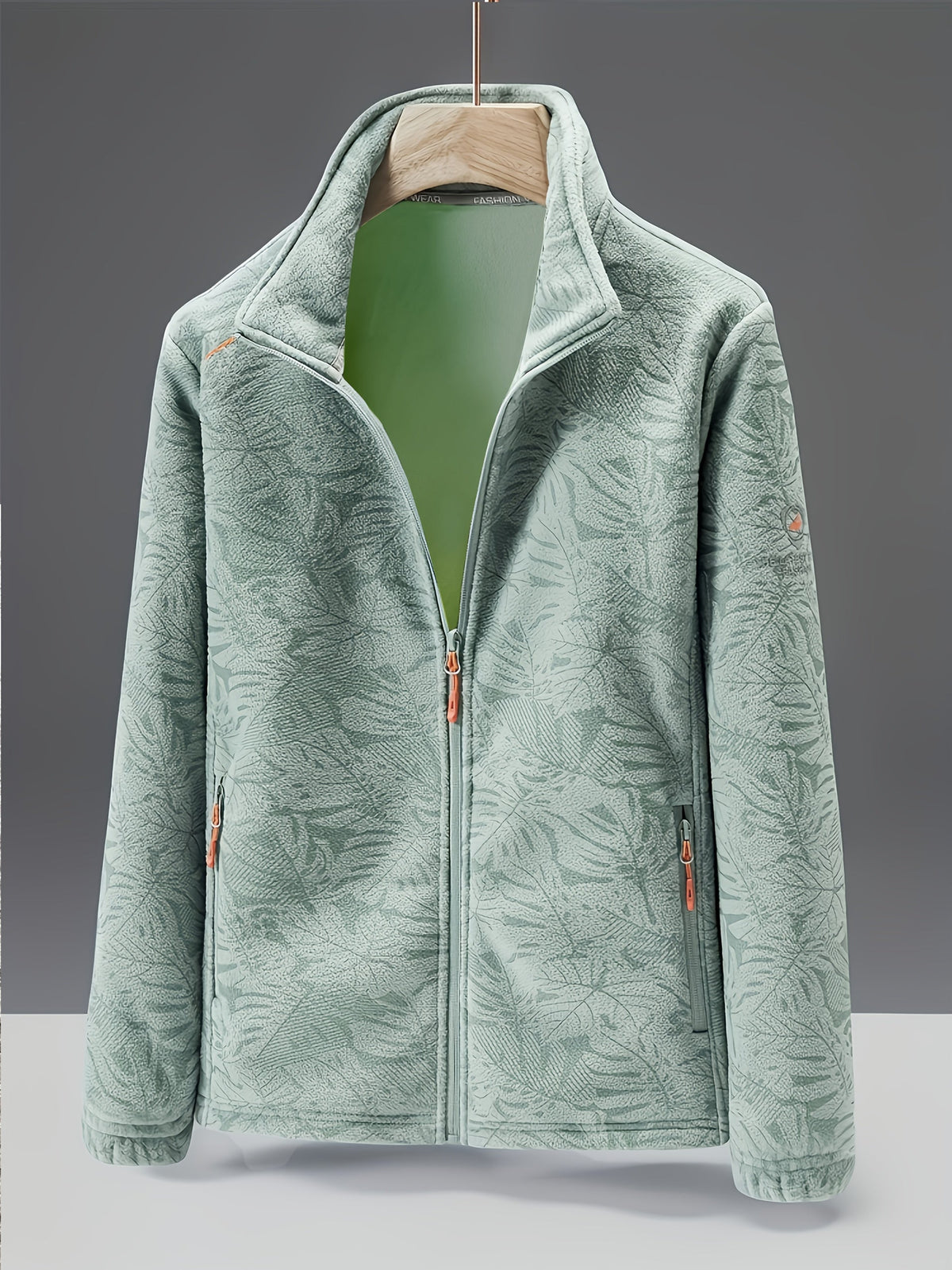 Dames fleece jas met opstaande kraag en bladprint
