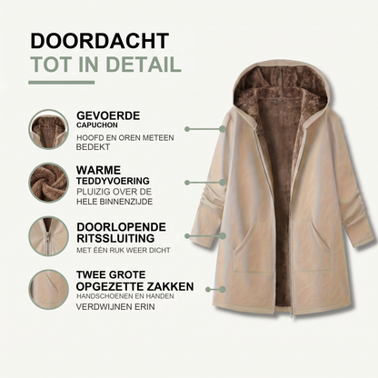 Winterjas dames met capuchon en teddyvoering