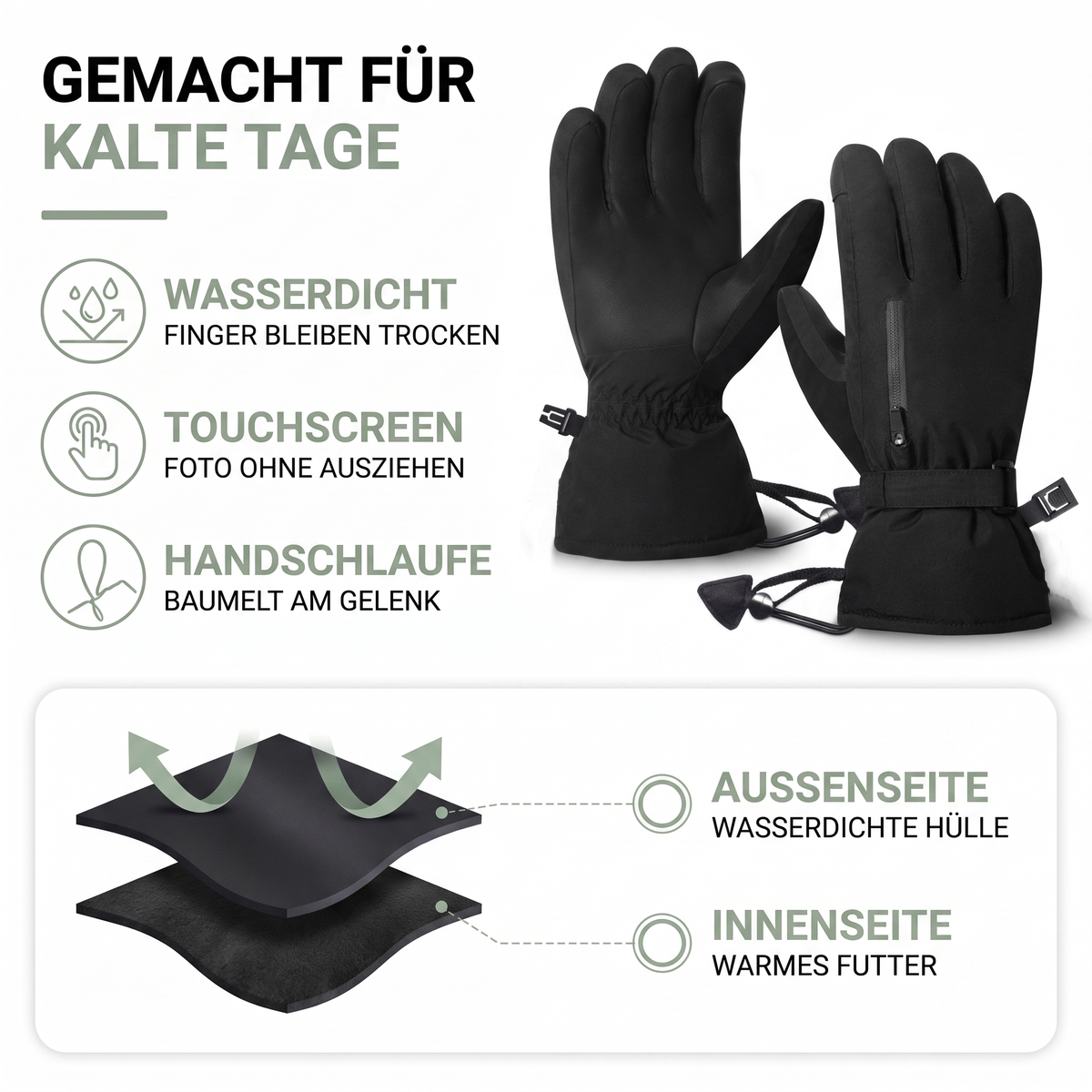 Skihandschoenen Waterdicht - Touchscreen - met Polsband