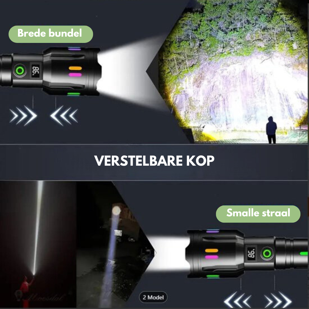 Militaire Zaklamp - LED Oplaadbaar - 9000 Lumen - OutdoorHavenNL