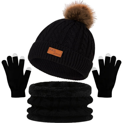Wintermuts Dames met Pompon - 3-Delige Set - Nekwarmer en Handschoenen