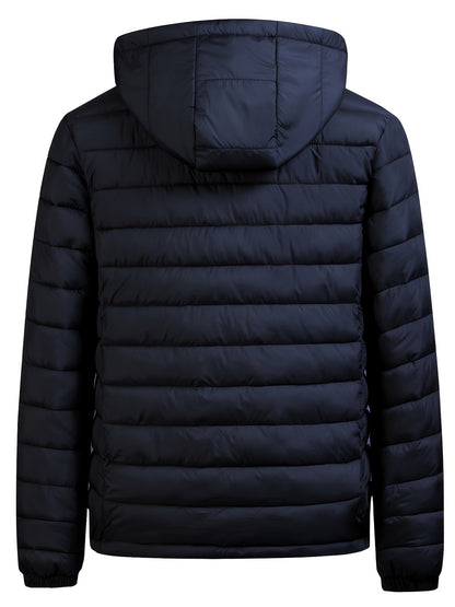 Heren winterjas met capuchon, gewatteerd in het zwart