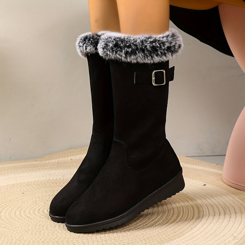 Wadenhoge snowboots dames met bontkraag