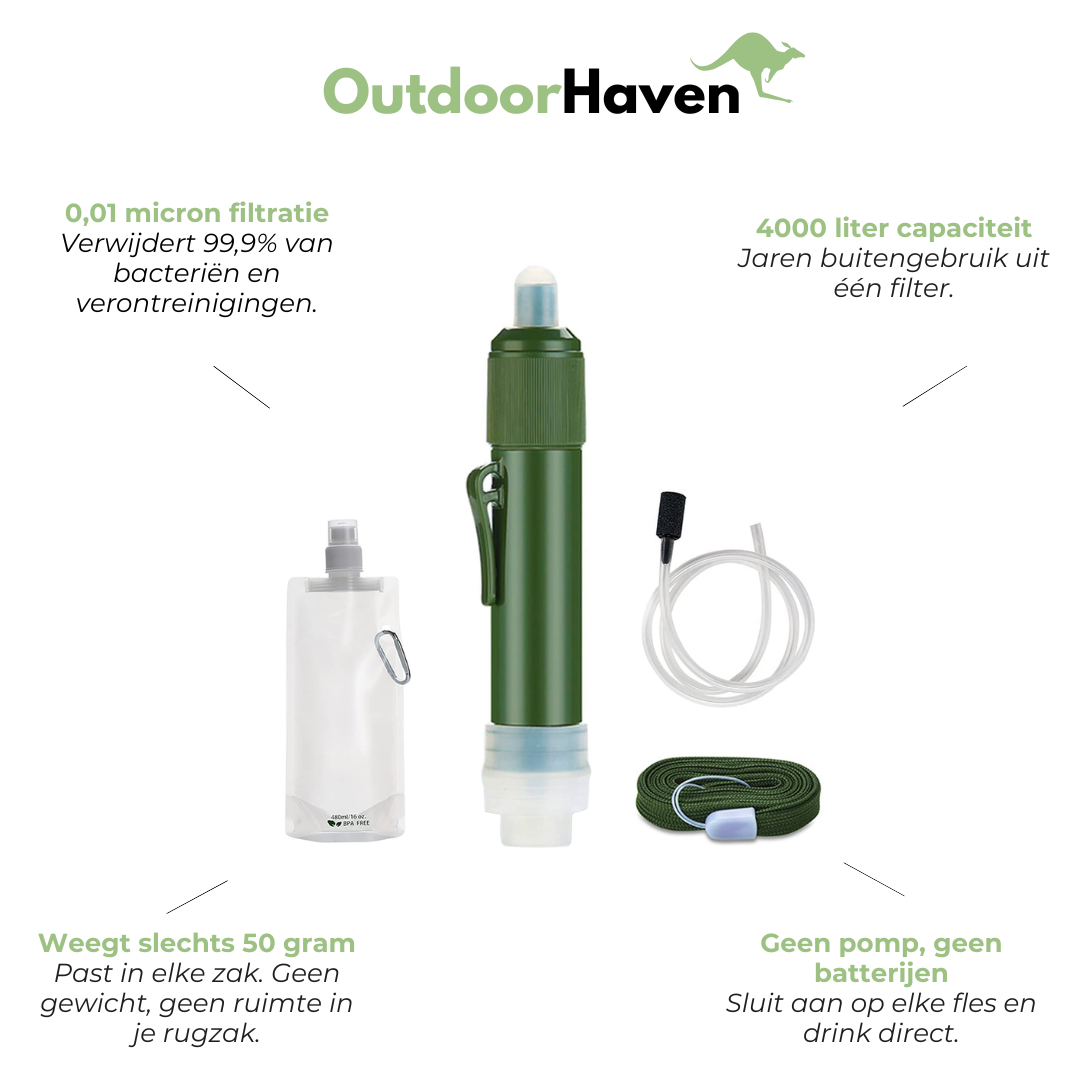 Waterfilter Camping Survival 4000L - Draagbaar - Noodwater Filter