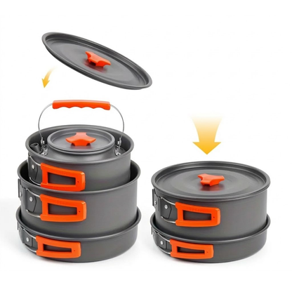 Camping Kookset – Complete 9-Delige Set – Pan, Waterketel & Koekenpan