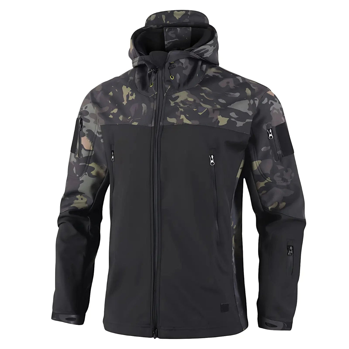 Gevoerde softshell jas heren met capuchon in camouflage