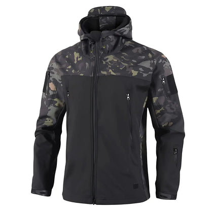 Gevoerde softshell jas heren met capuchon in camouflage
