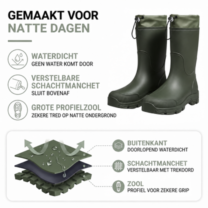 Regenlaarzen Dames & Heren - Verstelbare Schacht met Koord - Waterdicht
