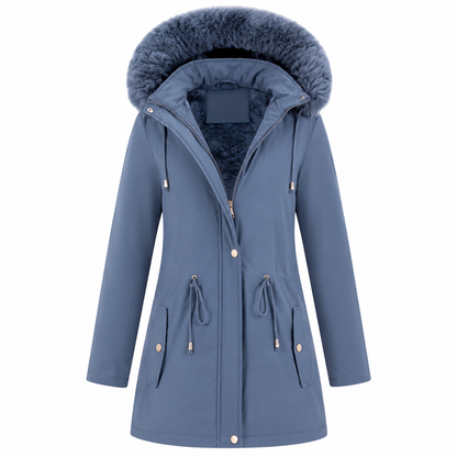 Parka dames met kunstbontcapuchon en waterdichte stof