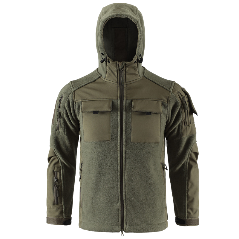 Heren fleecevest tactisch met capuchon in camouflage