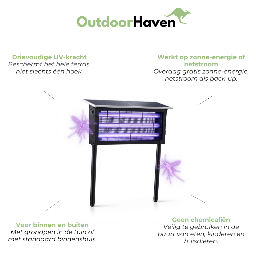 Solar Muggenlamp XXL - Drie UV-buizen - Binnen Buiten Duale Oplaadmodus