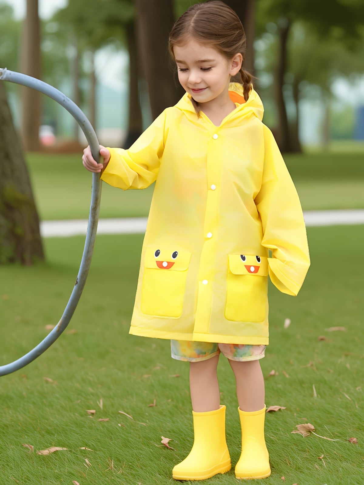 Regenjas kinderen geel eendjes-design met 3D-snavel