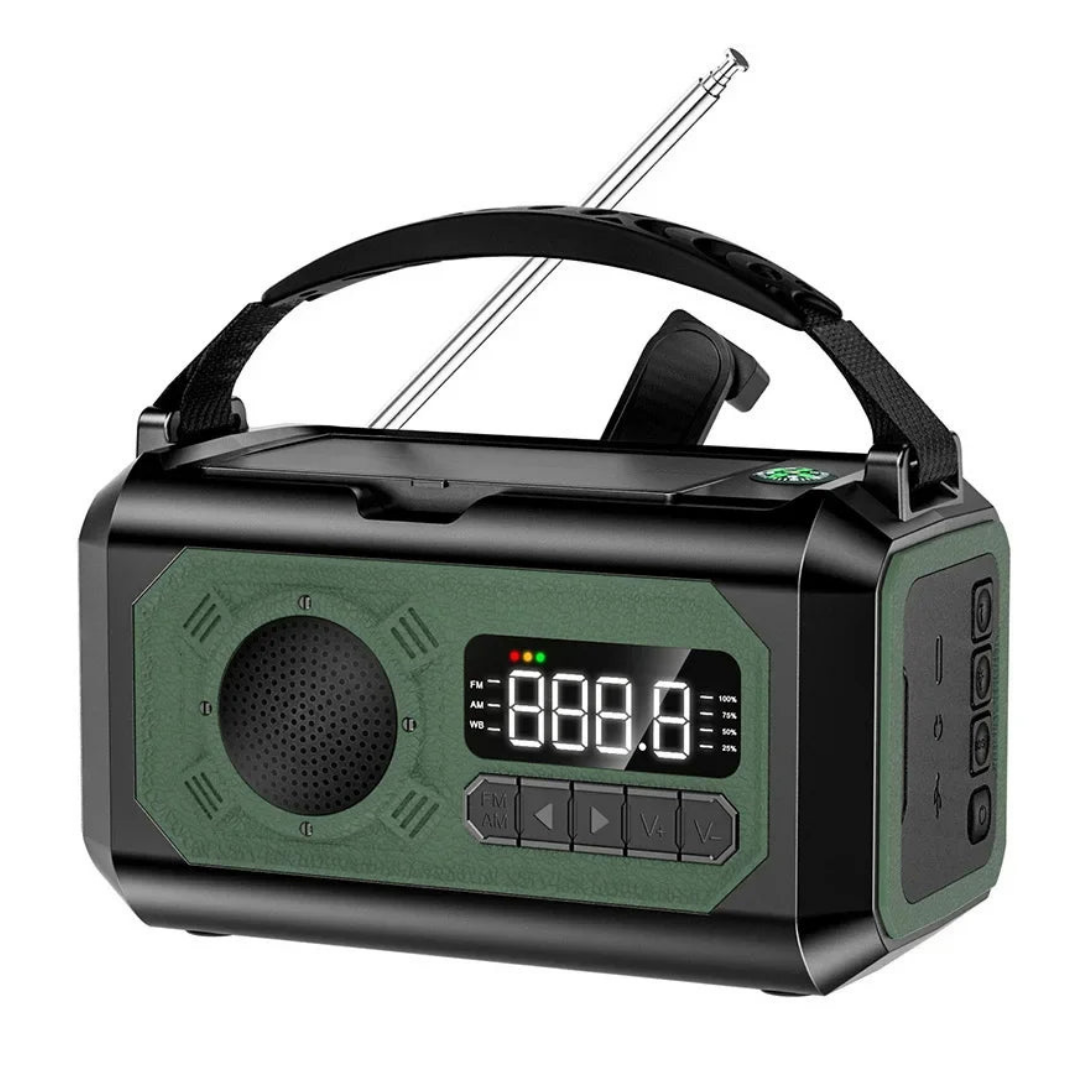 Noodradio met 12000 mAh – Zonnepaneel & Handzwengel