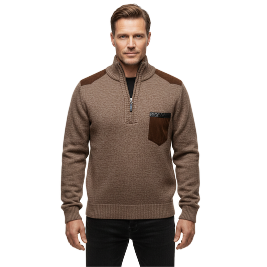 Heren Wintertrui – Half Col – Gebreid & Fleece Gevoerd