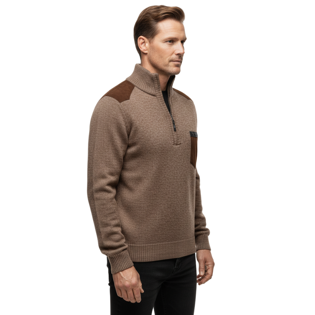 Heren Wintertrui – Half Col – Gebreid & Fleece Gevoerd