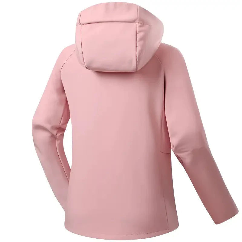 Gevoerde softshell jas dames met capuchon in roze