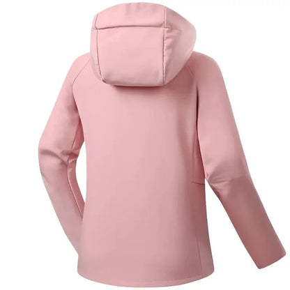 Gevoerde softshell jas dames met capuchon in roze