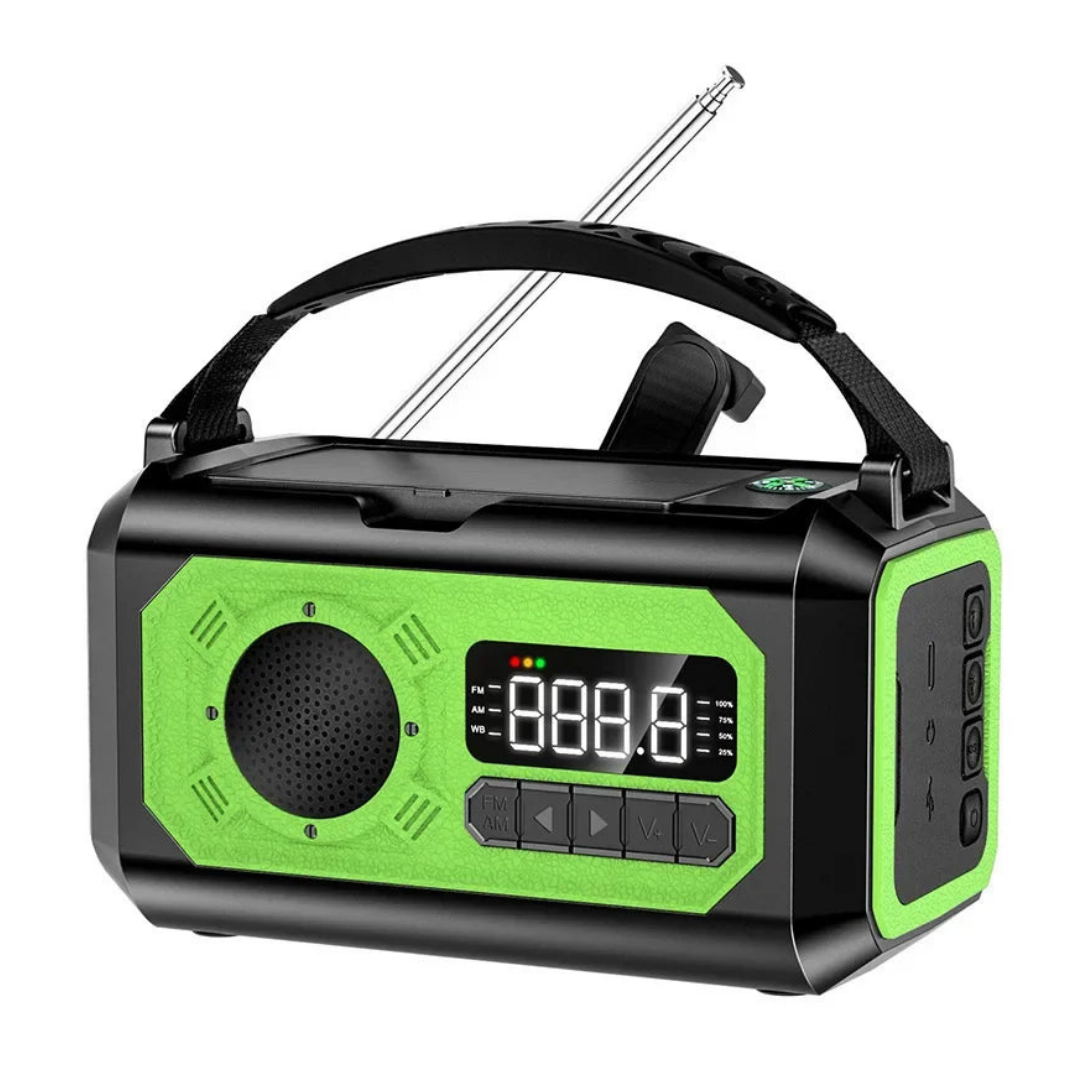 Noodradio met 12000 mAh – Zonnepaneel & Handzwengel
