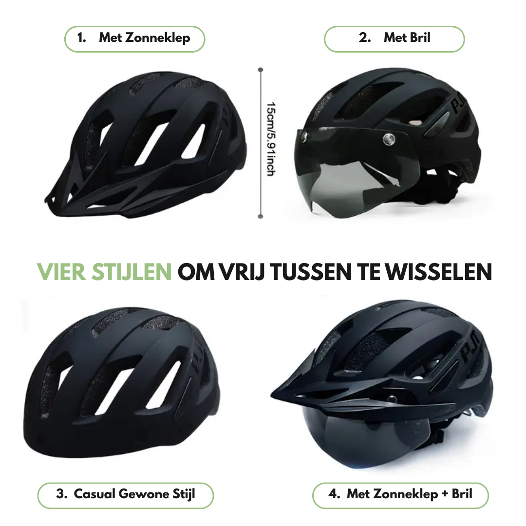 Fietshelm 4-in-1 – Verwisselbare Vizier & Bril – Veiligheid
