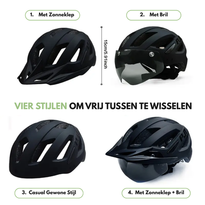 Fietshelm 4-in-1 – Verwisselbare Vizier & Bril – Veiligheid