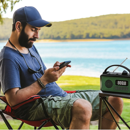 Noodradio met 12000 mAh – Zonnepaneel & Handzwengel
