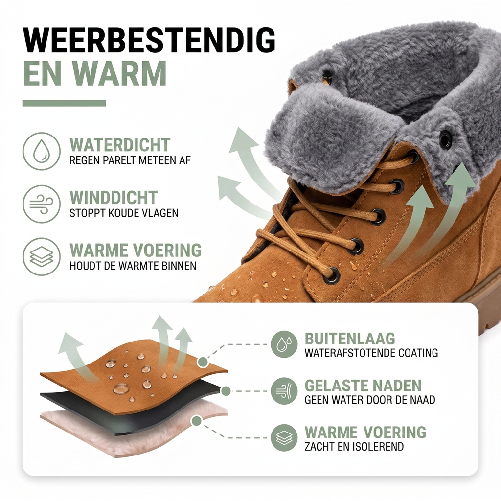 Snowboots Heren - Waterdicht met Rits en Veters - Antislip Zool