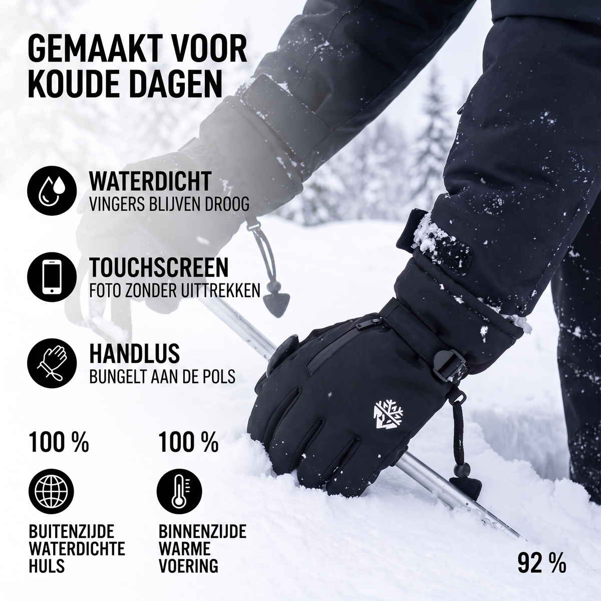 Skihandschoenen Waterdicht - Touchscreen - met Polsband