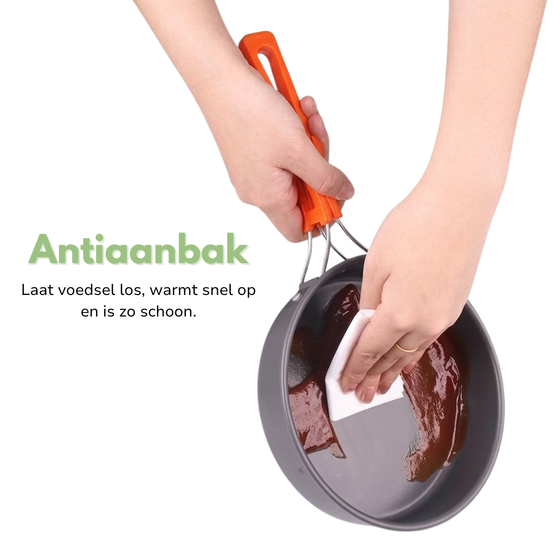 Camping Kookset – Complete 9-Delige Set – Pan, Waterketel & Koekenpan