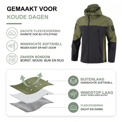 Gevoerde softshell jas heren met capuchon in camouflage