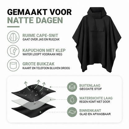 Regenponcho - voor Fiets en Wandelen - met Buikzak