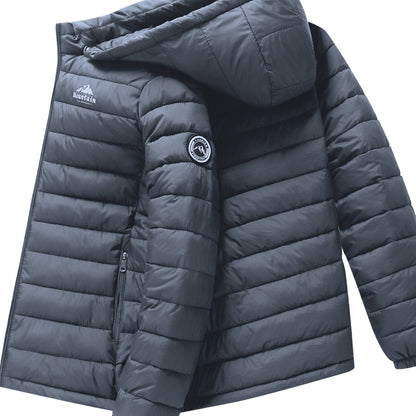 Heren winterjas met capuchon, gewatteerd in het zwart