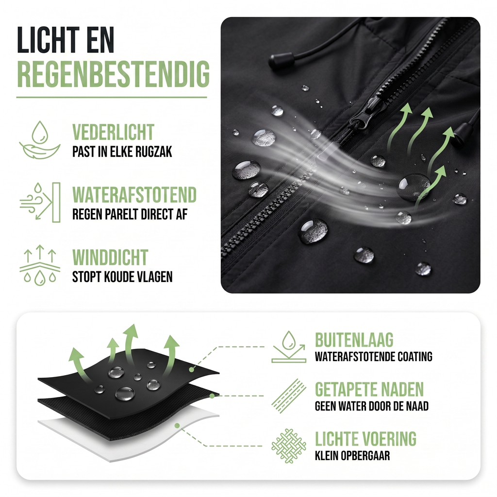 Lichte Regenjas Heren - Packbare Overgangsjas met Capuchon