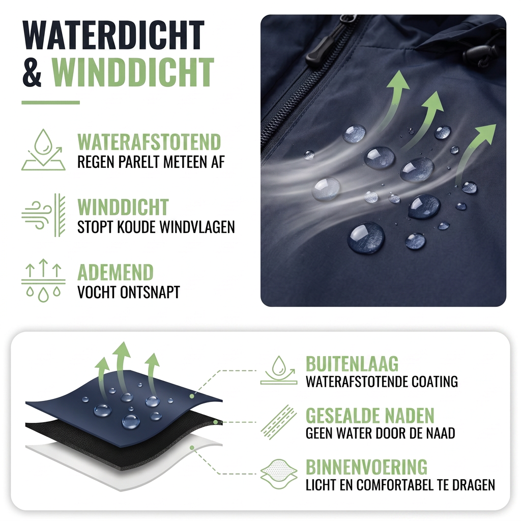 Regenjas Heren Waterdicht - Overgangsjas met Capuchon - Ademend