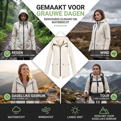 Lange Regenjas Dames Licht - Elegante Overgangsjas met Capuchon