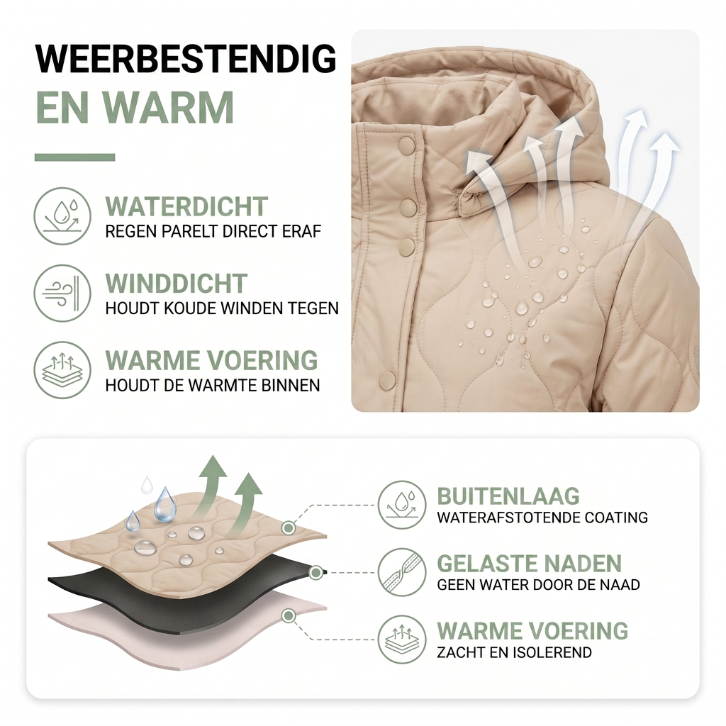 Gewatteerde Lange Jas Dames - Waterdicht & Winddicht - Met Capuchon