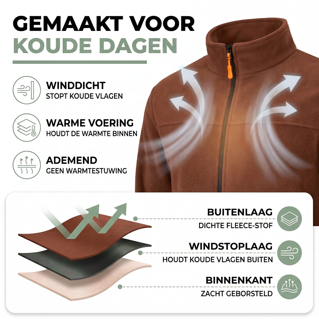 Fleecevest Heren - Winddicht - Opstaande Kraag met Rits