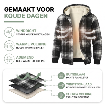Geruite Jas Heren - Winddicht - Dikke Sherpa-Voering & Capuchon