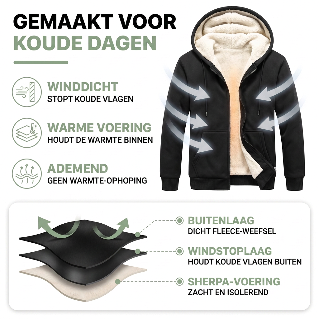 Fleecevest Heren met Capuchon - Winddicht - Sherpa-Gevoerd