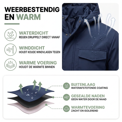 Winterjas Heren - Waterdicht & Winddicht - Warme Fleecevoering