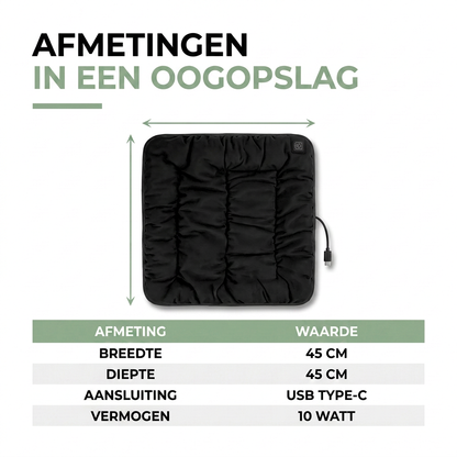 Verwarmd Zitkussen USB - 3 Warmtestanden - Voor Bureau, Auto & Huisdier