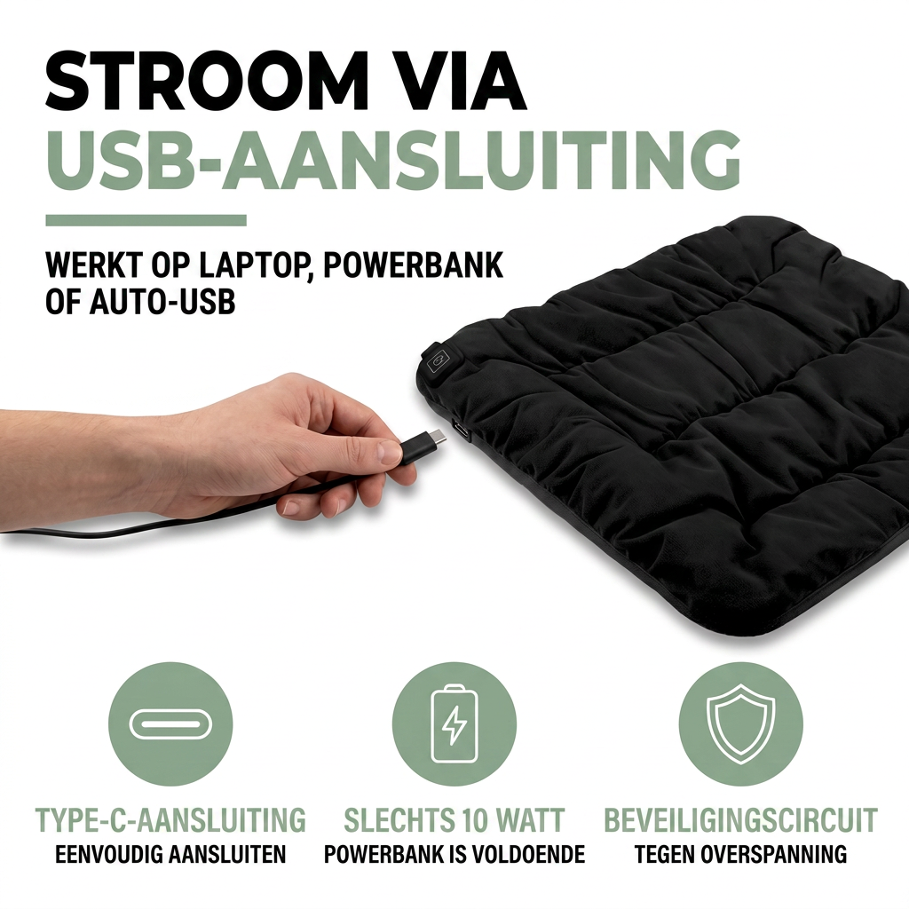 Verwarmd Zitkussen USB - 3 Warmtestanden - Voor Bureau, Auto & Huisdier