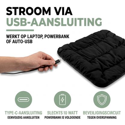 Verwarmd Zitkussen USB - 3 Warmtestanden - Voor Bureau, Auto & Huisdier