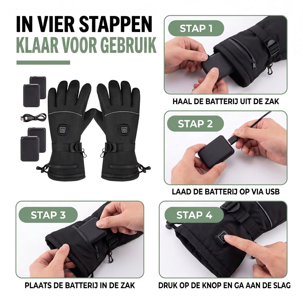 Verwarmde Handschoenen Oplaadbaar - 3 Warmtestanden - Waterdicht & Winddicht