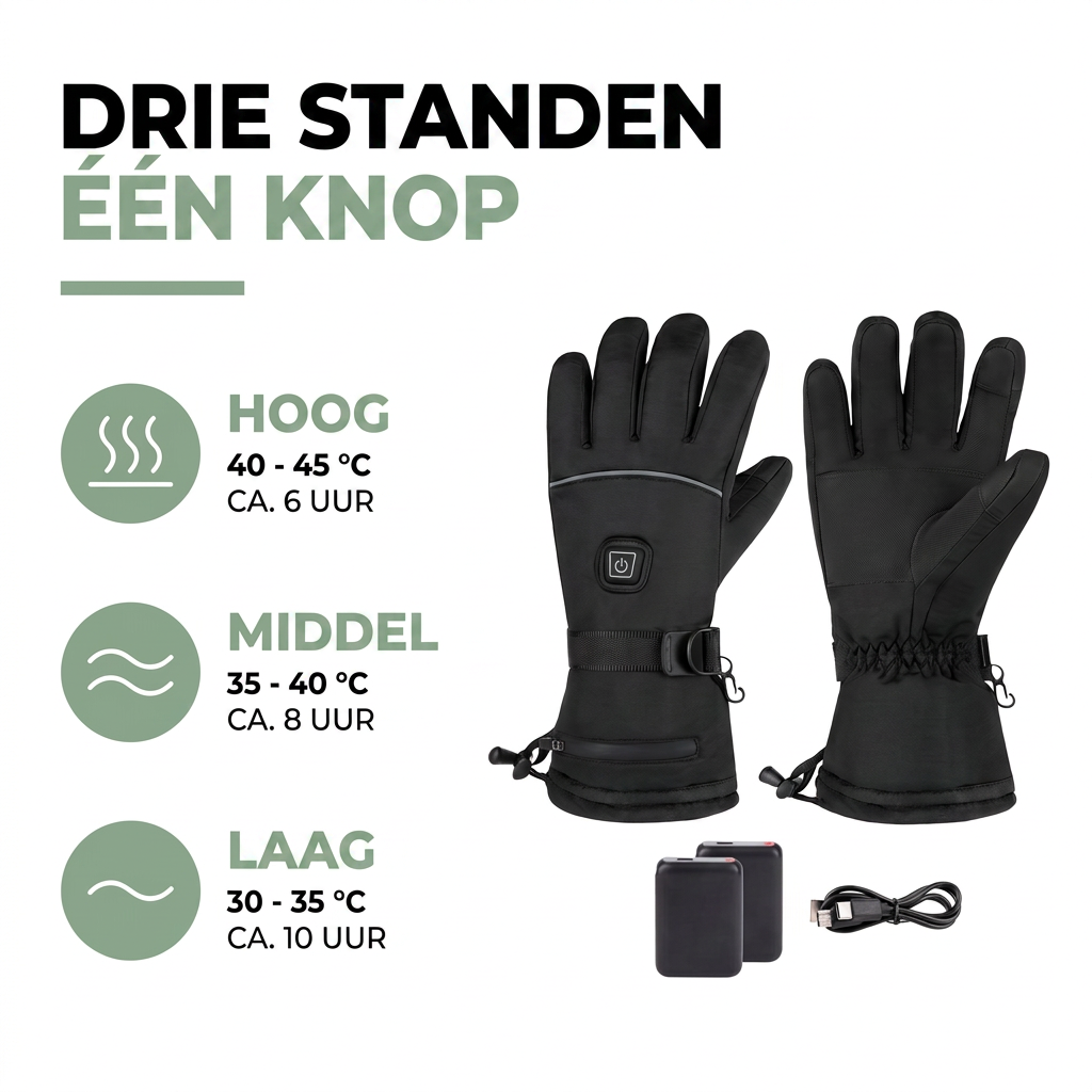 Verwarmde Handschoenen Oplaadbaar - 3 Warmtestanden - Waterdicht & Winddicht