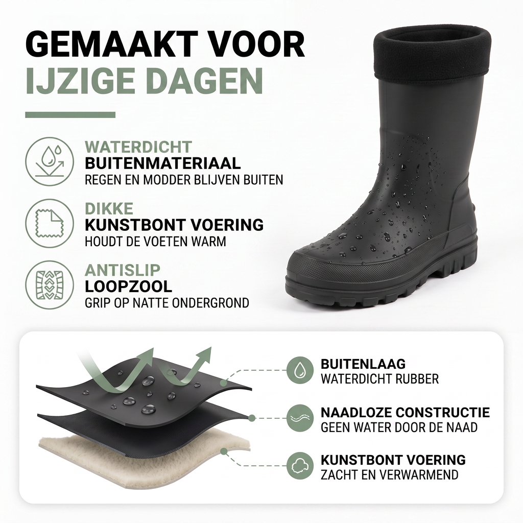 Gevoerde Regenlaarzen Heren - Waterdicht & Geïsoleerd - Met Imitatiebont