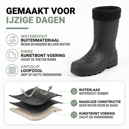 Gevoerde Regenlaarzen Heren - Waterdicht & Geïsoleerd - Met Imitatiebont
